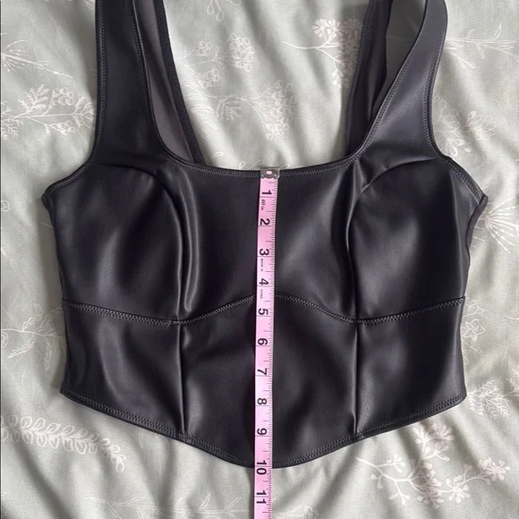 Black Faux Leather Crop Top - Picture 4 of 7